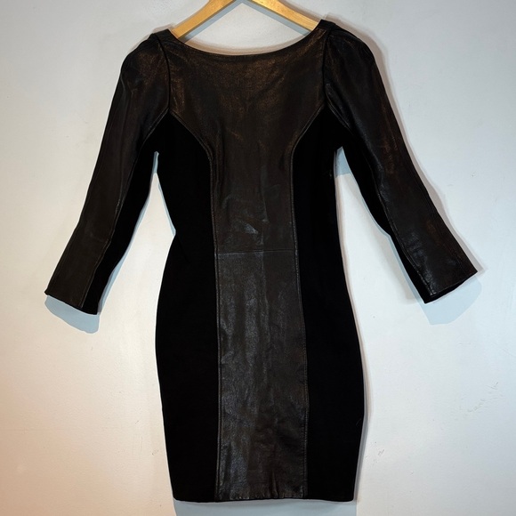 DIANE VON FURSTENBURG DVF Leather Cocktail Holiday Party Sexy Mini Dress Sz 6 - Picture 2 of 12